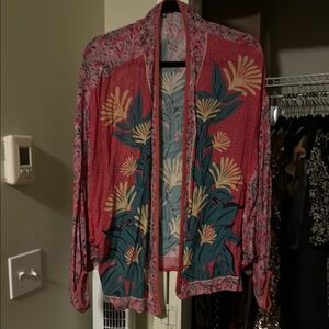 Floral Kimono Cardigan in Red and Green